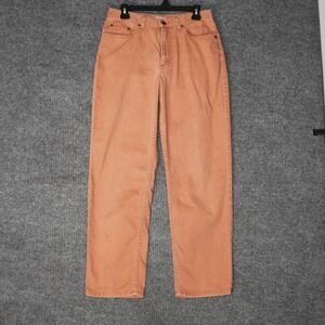 Vintage LL Bean Jeans Womens 12R Orange Straight Leg High Rise 100% Cotton Denim